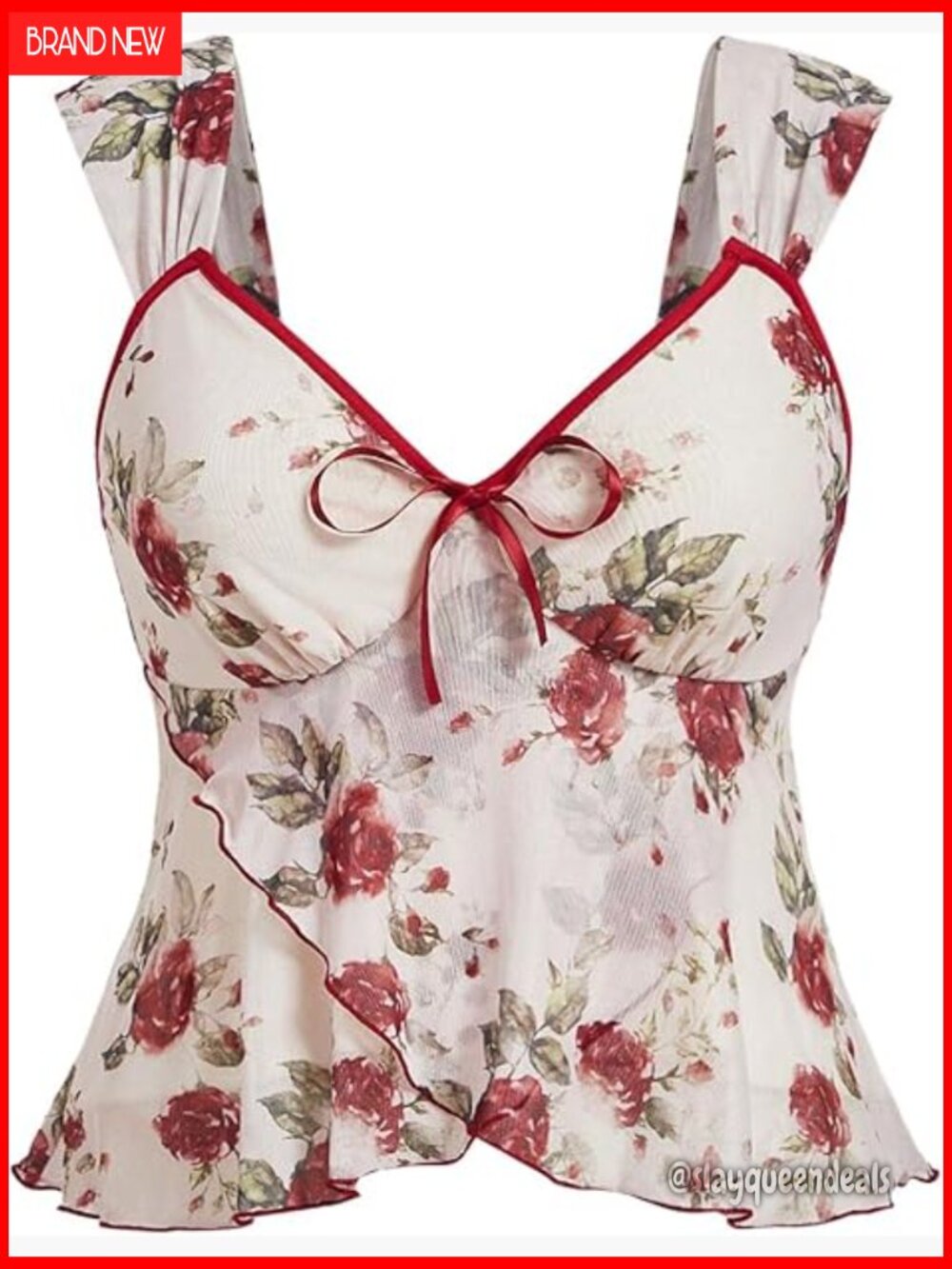 Plus Size Mesh Crop Top Floral Print Asymmetrical V-Neck Tank Top